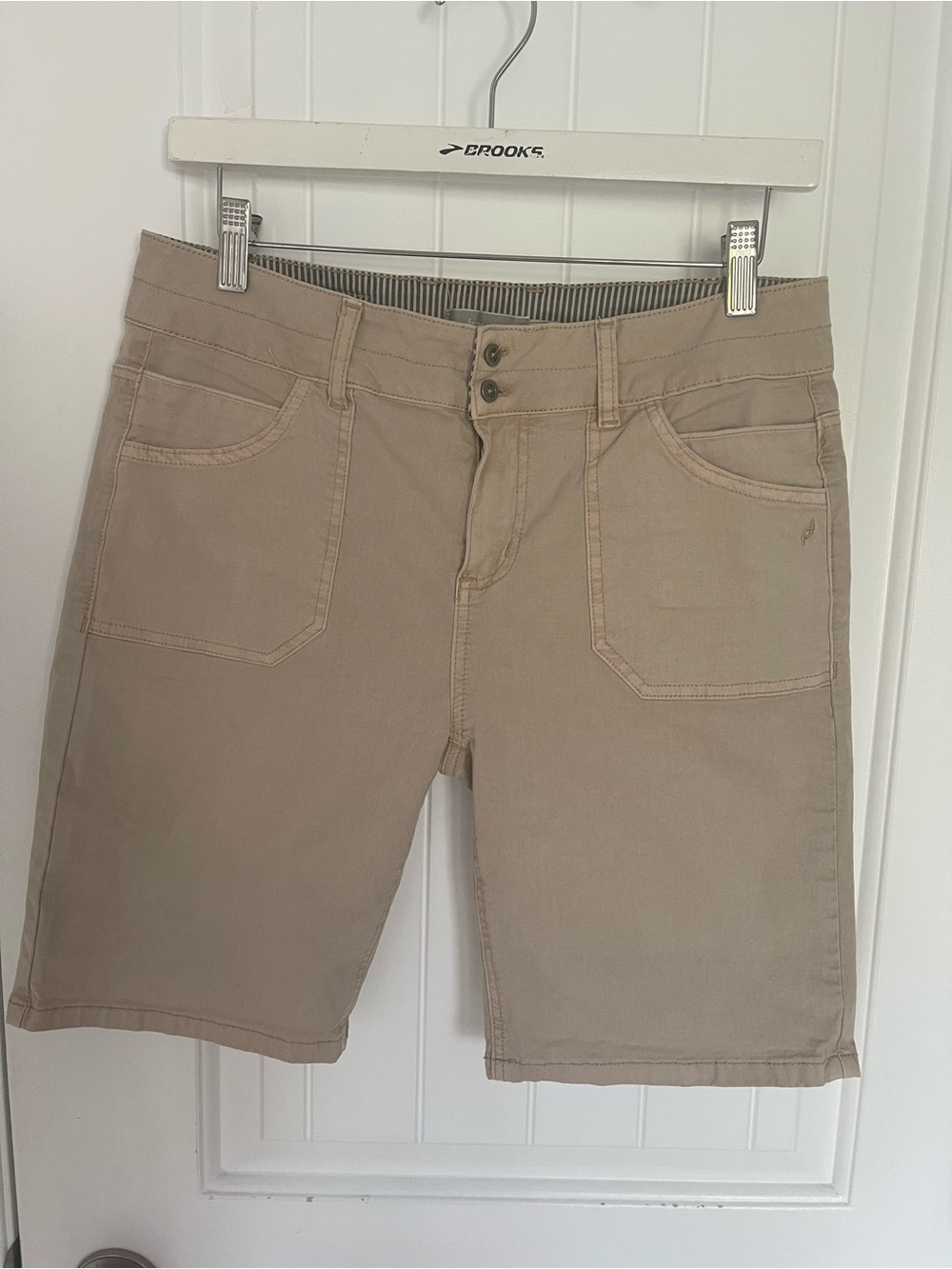 Fransa Women's Beige Bermuda Shorts with Triple-Button Waist